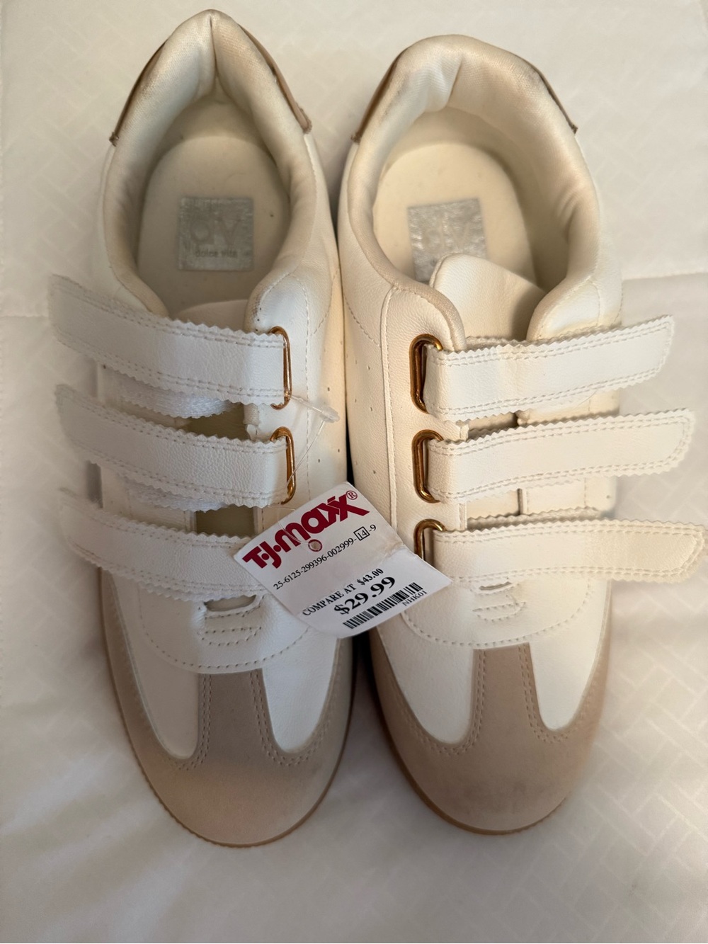 Dolce Vita White and Beige Velcro Strap Athletic Sneakers